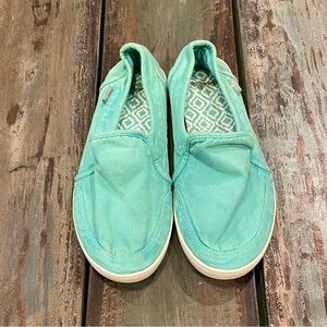 Sanuk Pair O Dice Canvas Relaxed Sneakers Comfort Shoes Aqua Green Womens Size 5